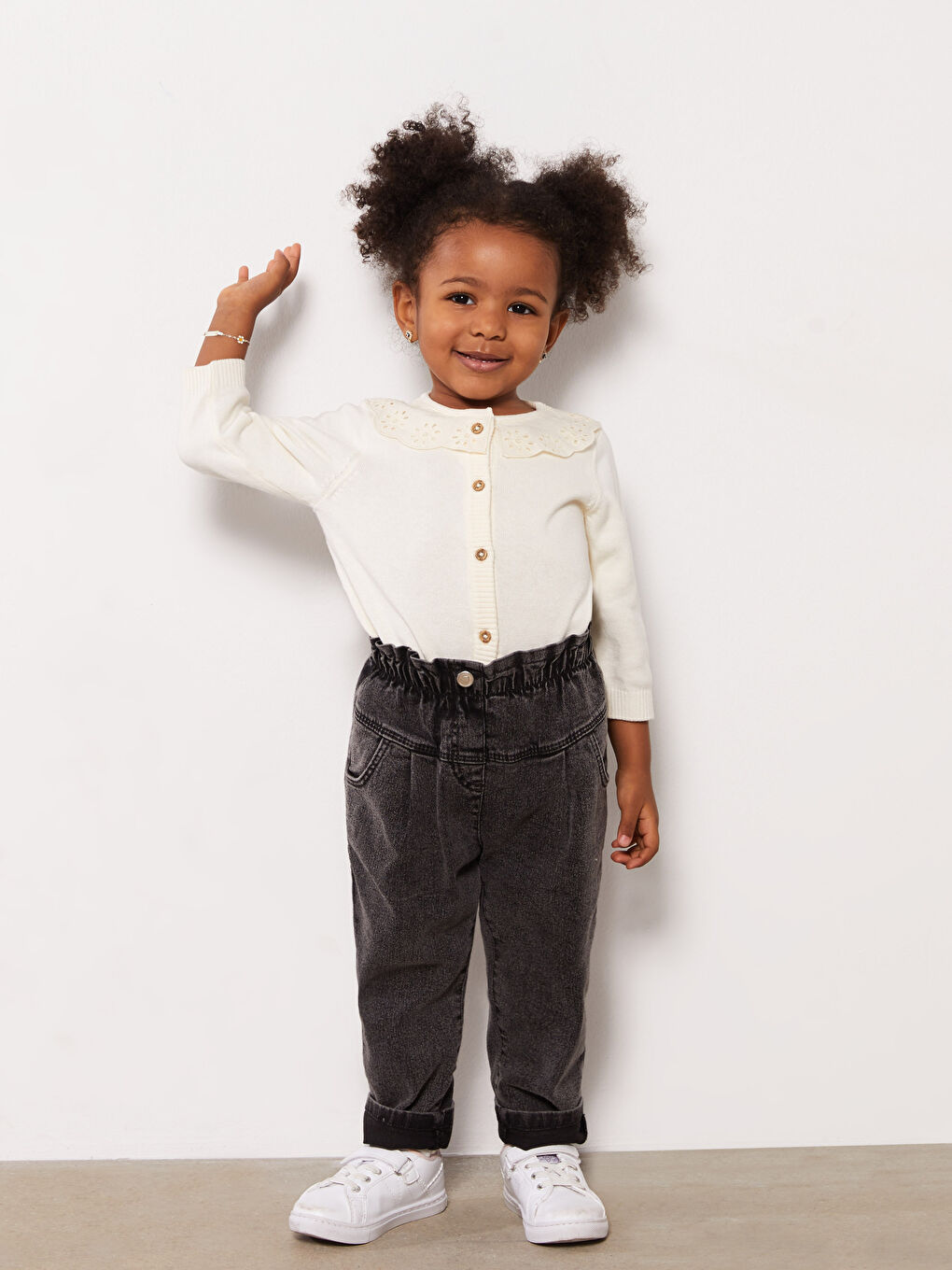 Bebe Collar Basic Long Sleeve Baby Girl Knitwear Cardigan-2