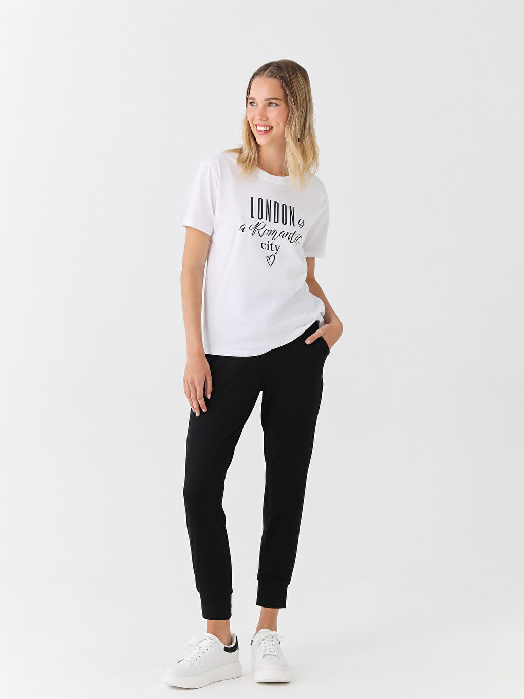 Siyah Kadın Beli Lastikli Düz Jogger Eşofman Altı