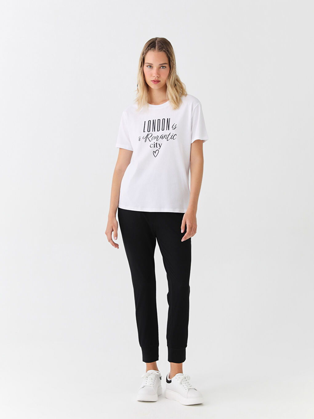 Siyah Kadın Beli Lastikli Düz Jogger Eşofman Altı-1