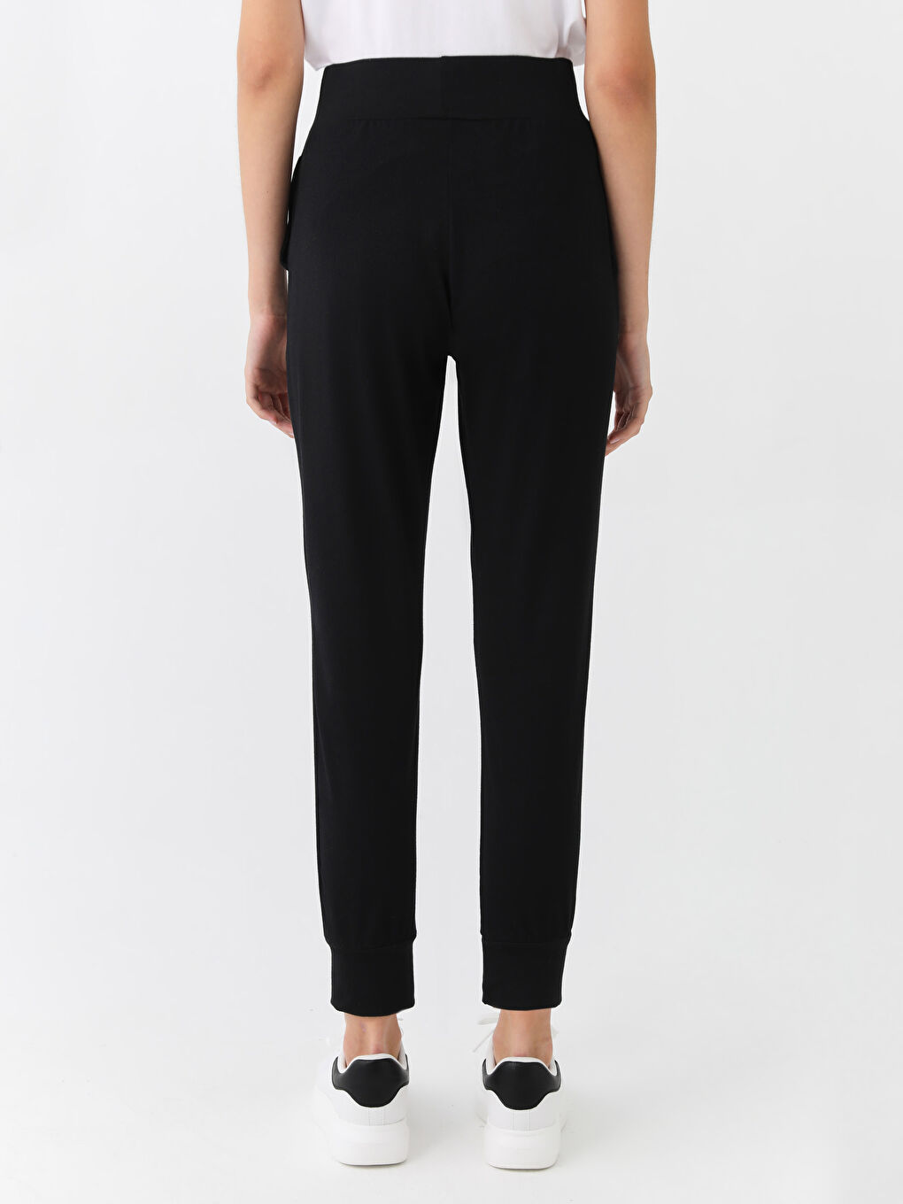 Siyah Kadın Beli Lastikli Düz Jogger Eşofman Altı-4