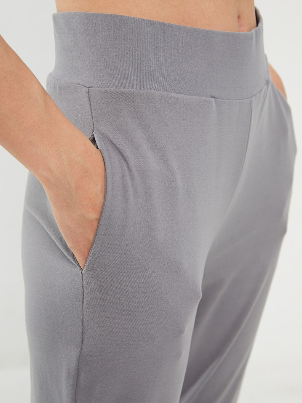 Gri Kadın Beli Lastikli Düz Jogger Eşofman Altı-2