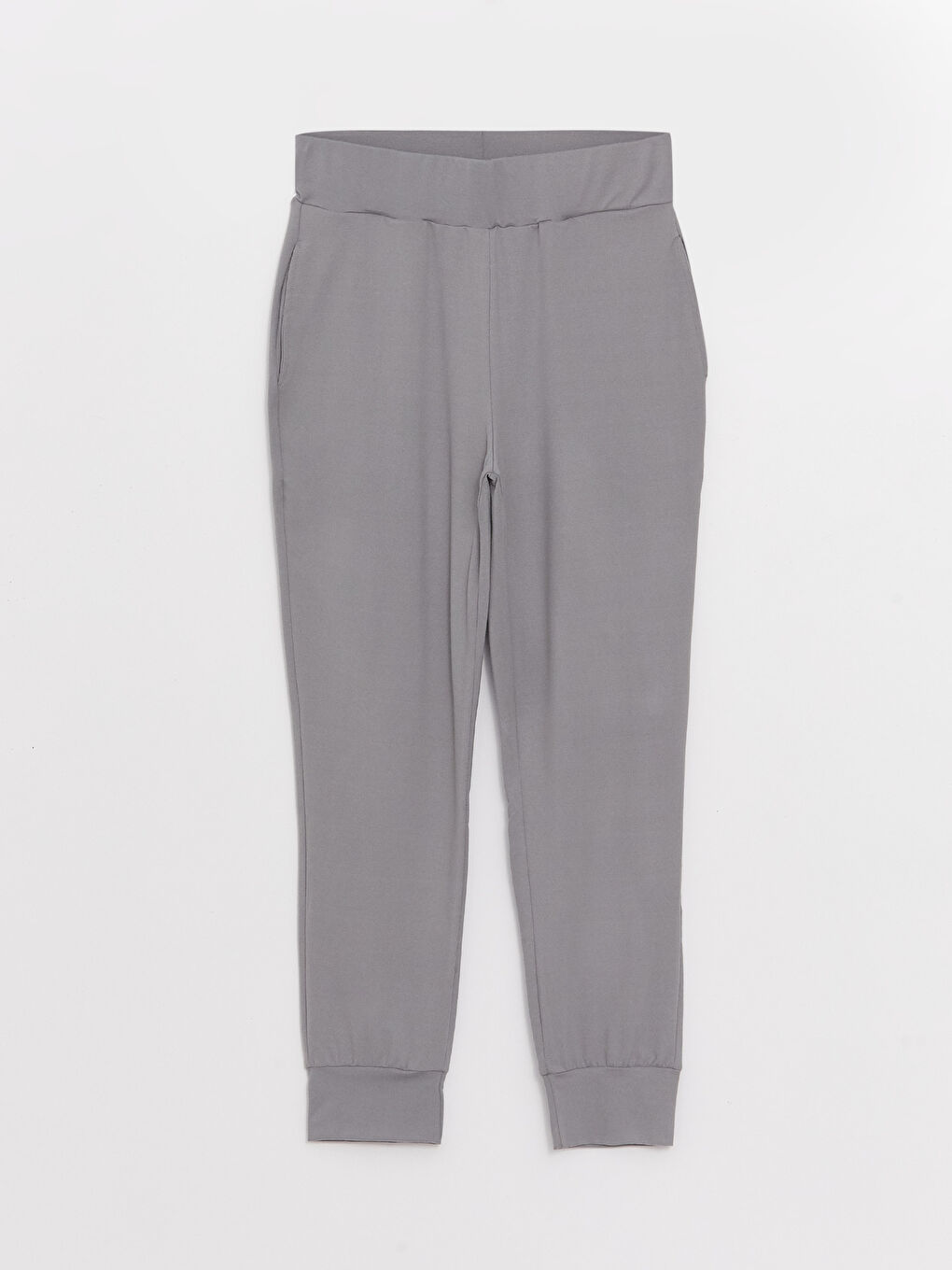 Gri Kadın Beli Lastikli Düz Jogger Eşofman Altı-5