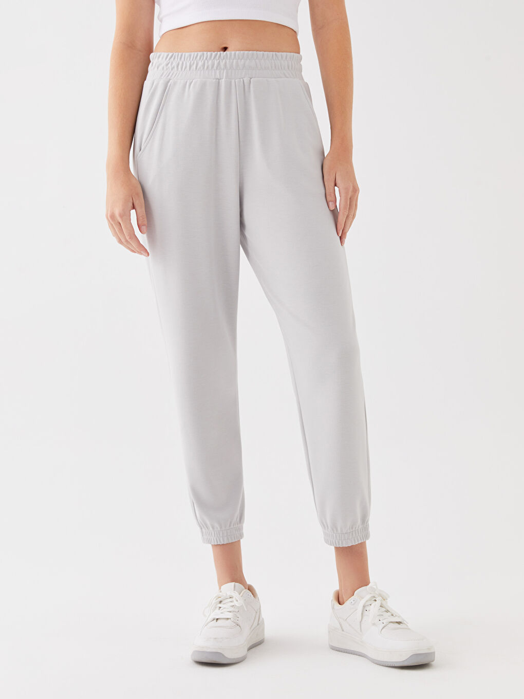 Pantaloni de trening jogger simpli cu talie elastică pentru femei-3