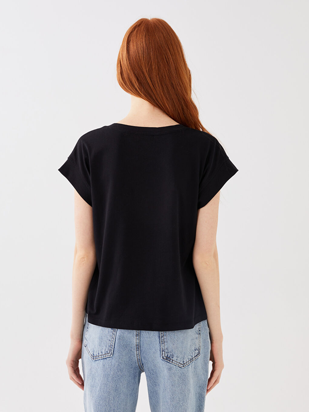 V-Neck Plain Short Sleeve Women's T-Shirt-4