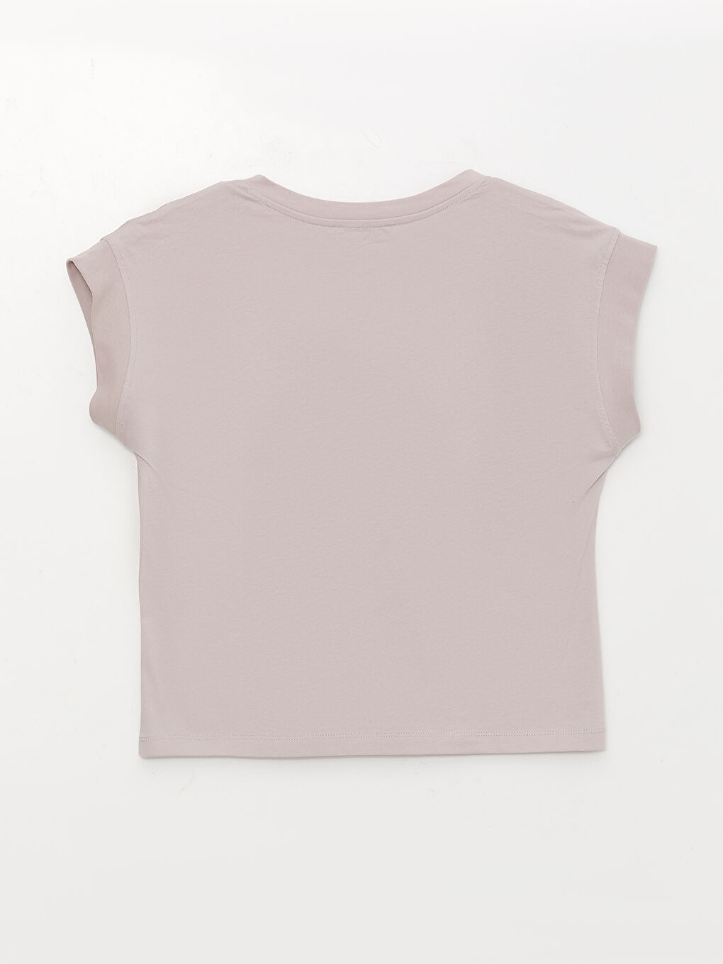 Lila V Yaka Düz Kısa Kollu Kadın Tişört-6