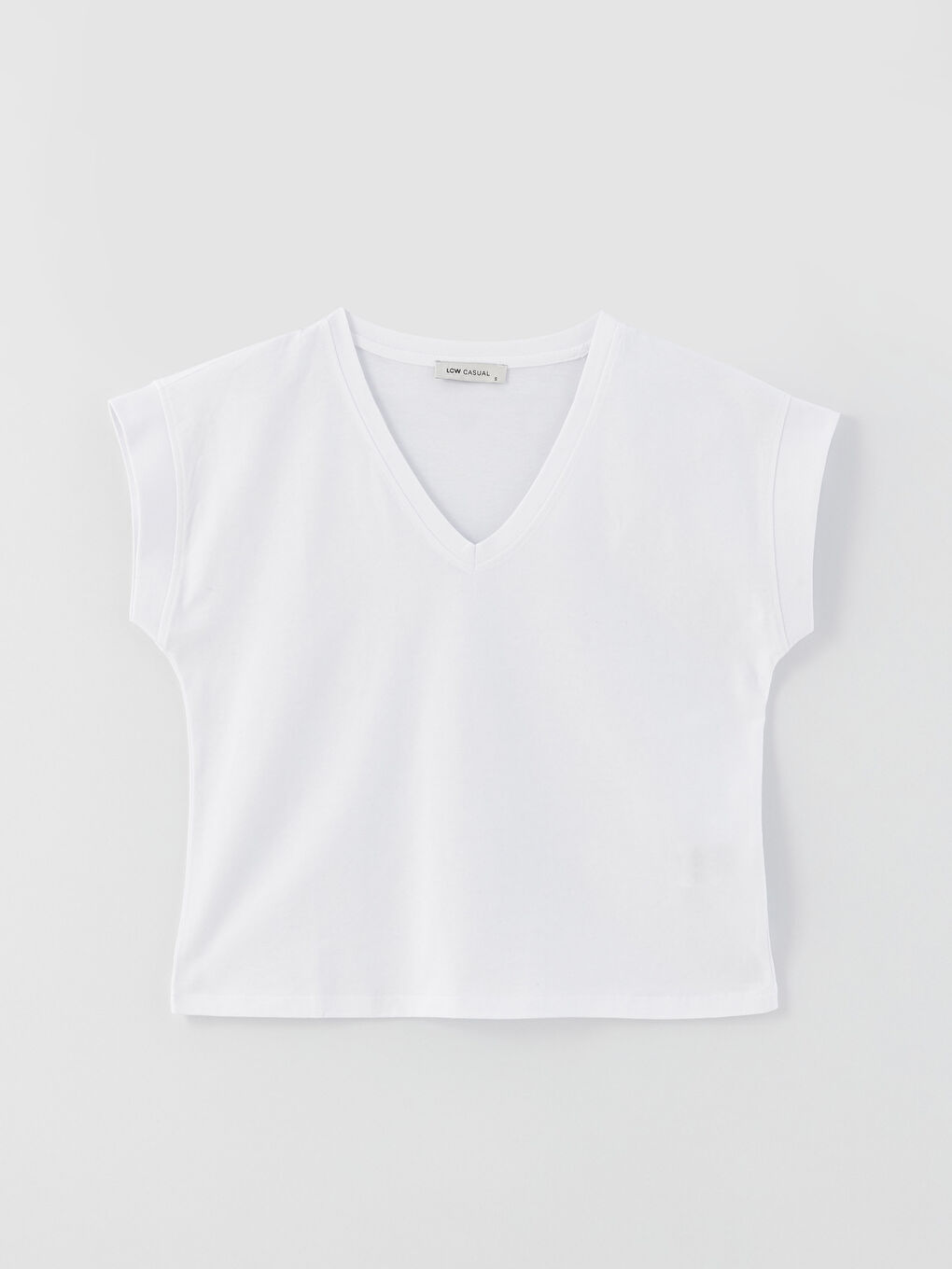 әйелдерге арналған v жағалы өрнексіз қысқа жең футболка-7