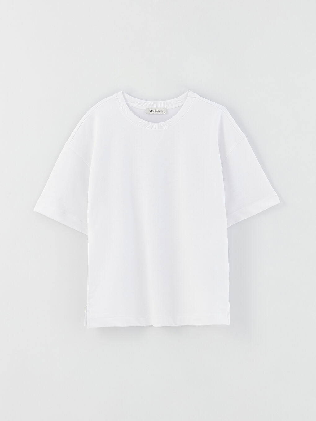 Beyaz Bisiklet Yaka Düz Kısa Kollu Kadın Tişört-5