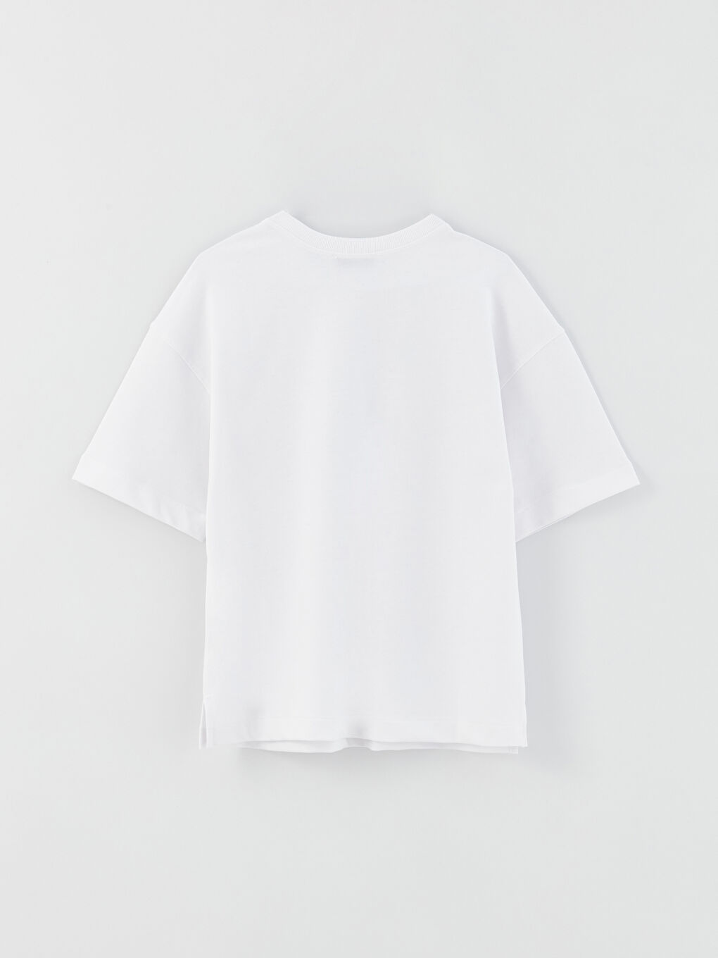 Beyaz Bisiklet Yaka Düz Kısa Kollu Kadın Tişört-6