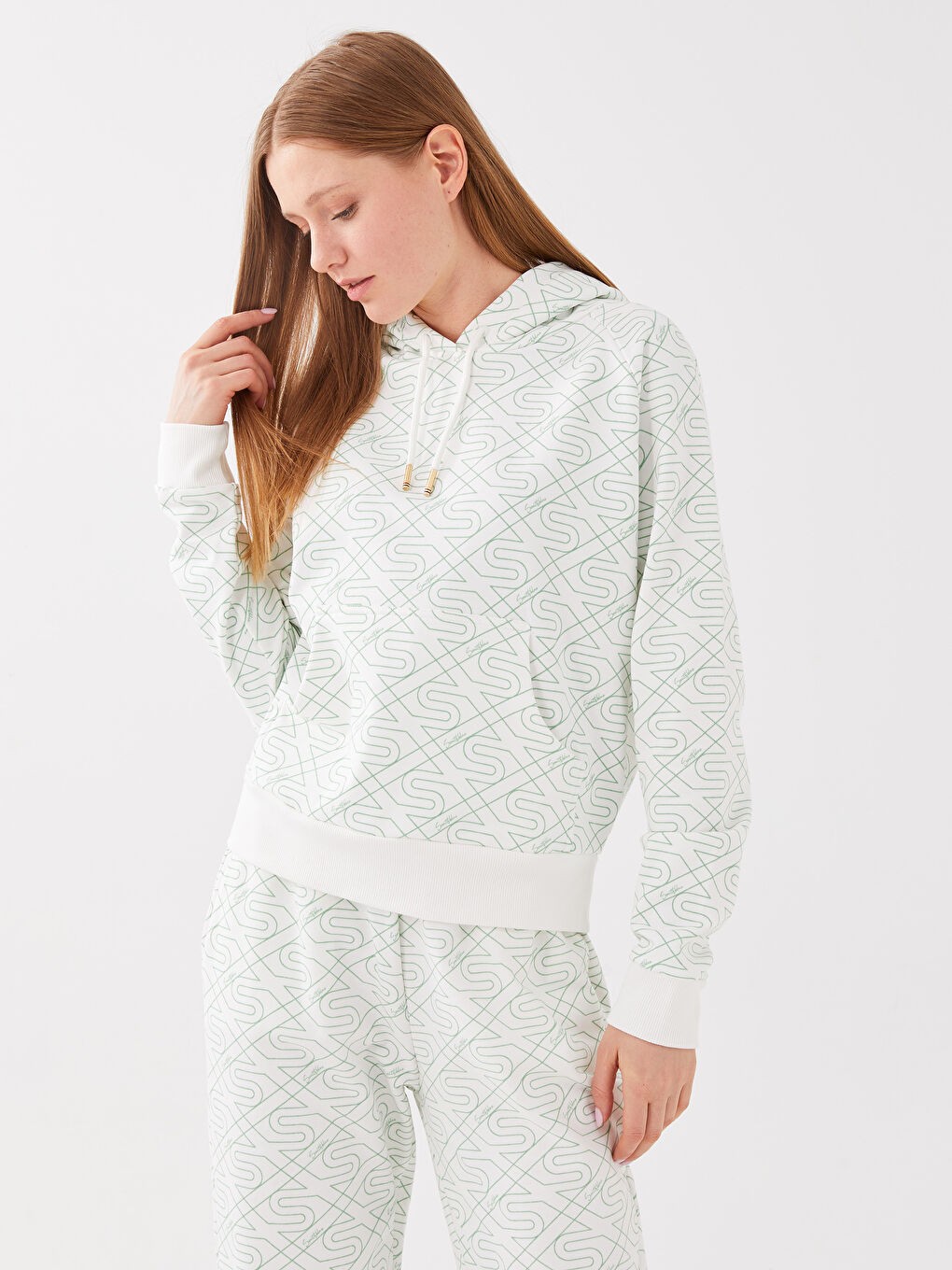 Hooded Printed Long Sleeve Women's Sweatshirt -S39233Z8-LRR