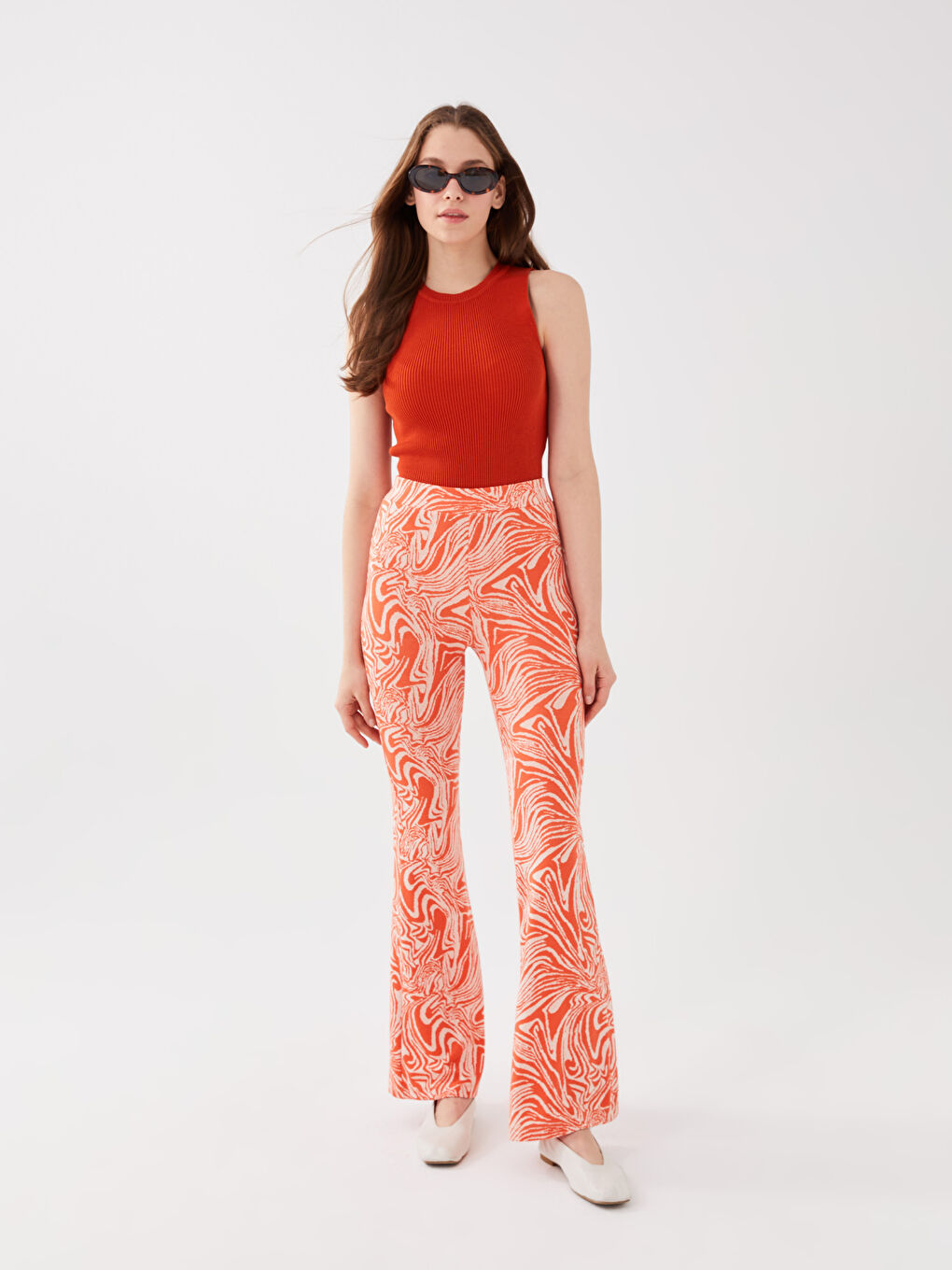 Elastic Waist Patterned Spanish Leg Women's Trousers -S39241Z8-LSR