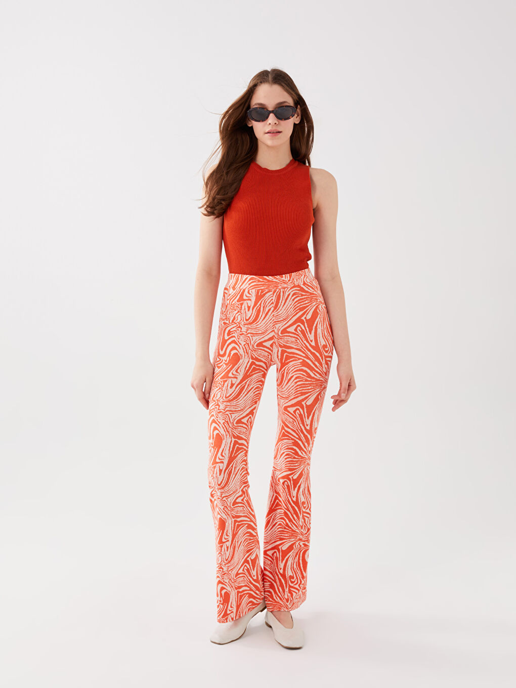 Elastic Waist Patterned Spanish Leg Women's Trousers -S39241Z8-LSR