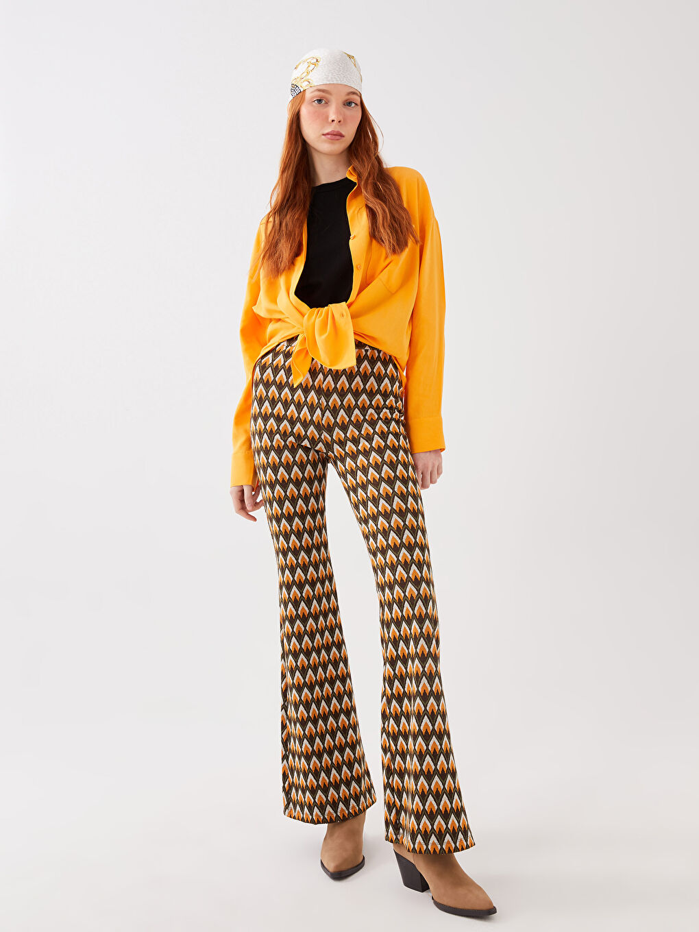 LCW Vision Women's Elastic Waist Patterned Bell Leg Trousers -S39242Z8-LQY