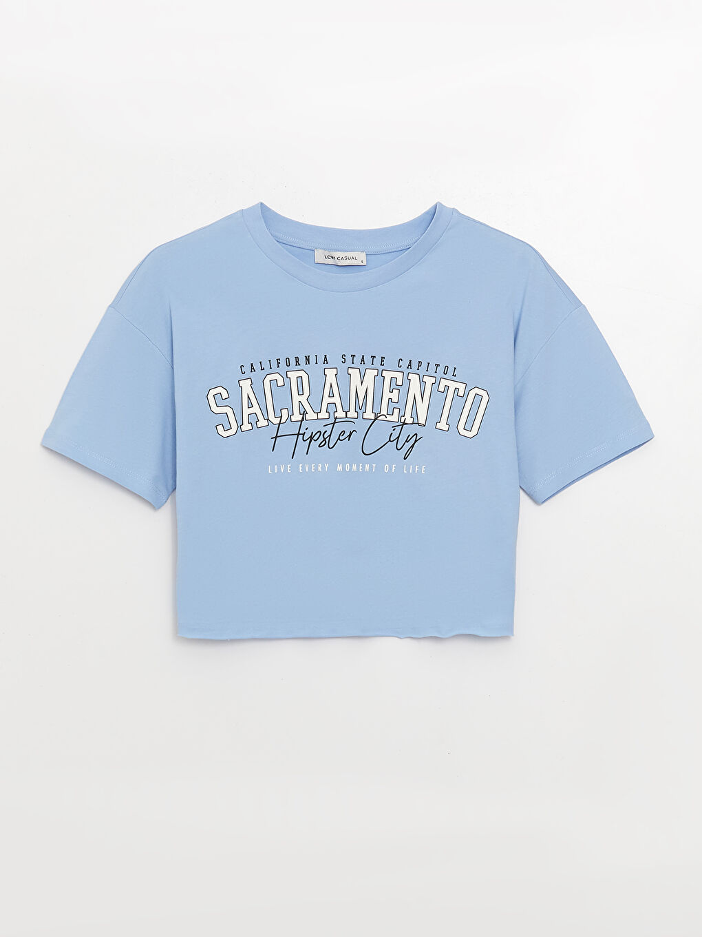 Mavi Bisiklet Yaka Baskılı Kısa Kollu Kadın Crop-5