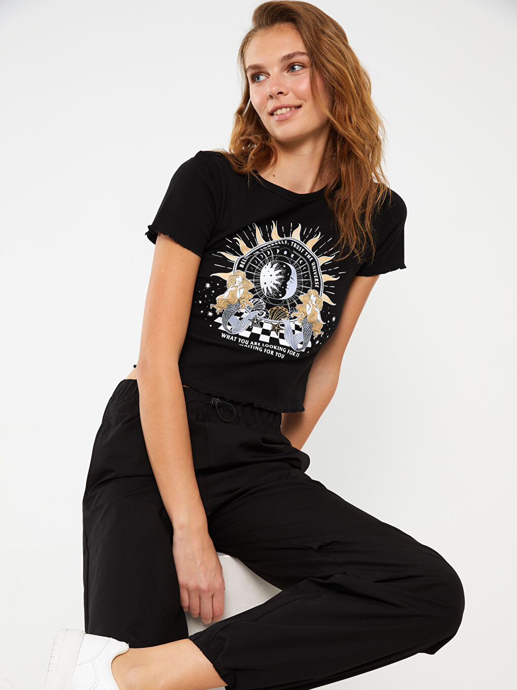 Кроп-топ с круглым вырезом, с принтом, с коротким рукавом для женщин