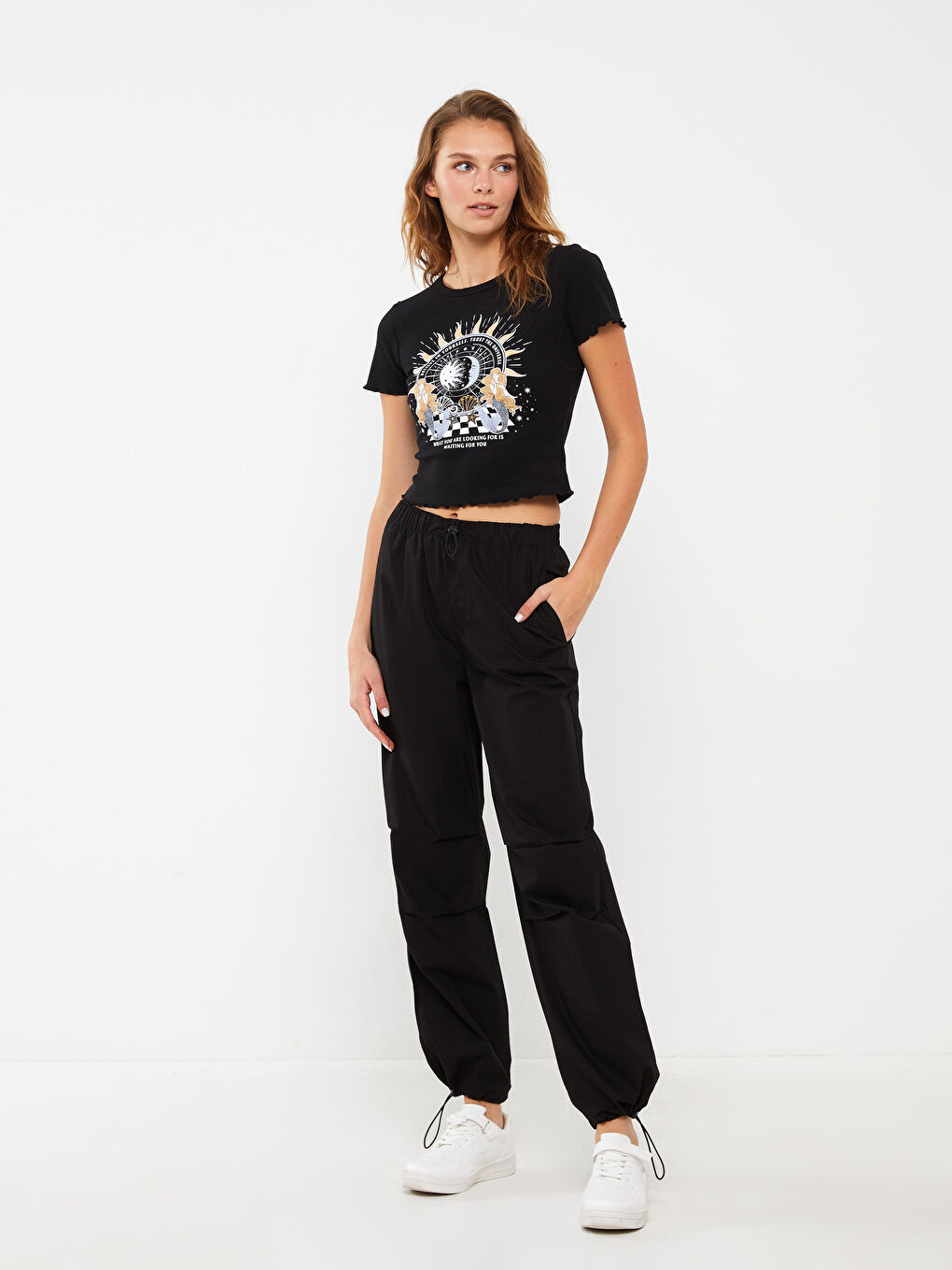 Кроп-топ с круглым вырезом, с принтом, с коротким рукавом для женщин-2