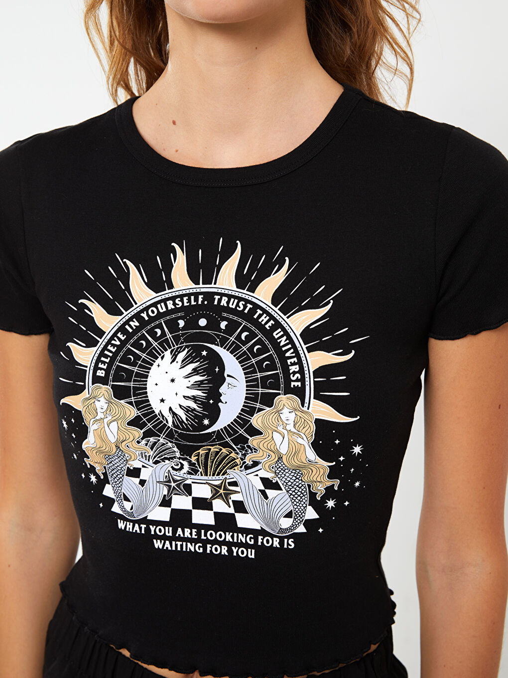 Кроп-топ с круглым вырезом, с принтом, с коротким рукавом для женщин-3