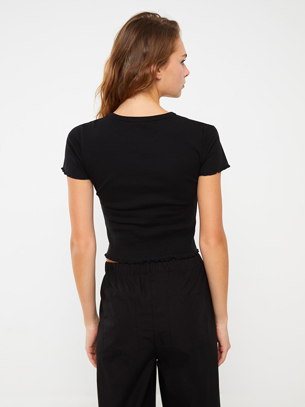 Кроп-топ с круглым вырезом, с принтом, с коротким рукавом для женщин-4