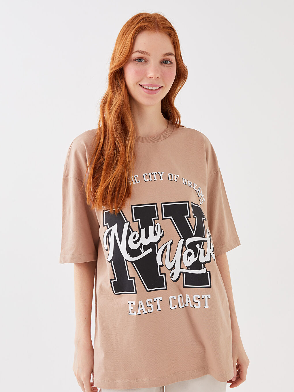 Women's Crew Neck Printed Oversize T-Shirt-1