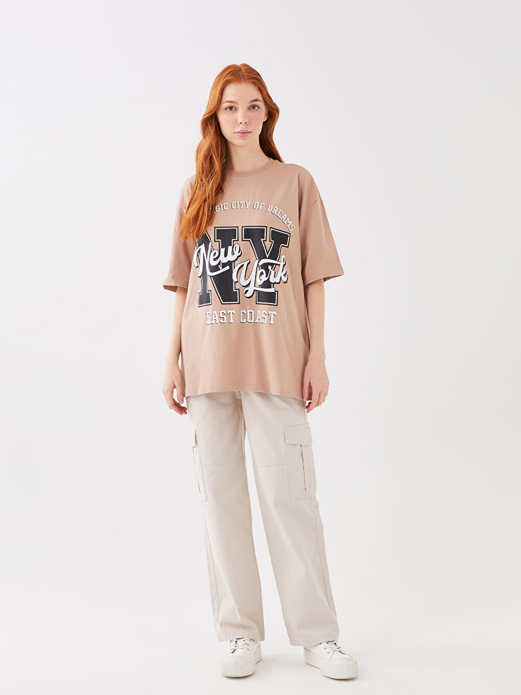 Women's Crew Neck Printed Oversize T-Shirt-2