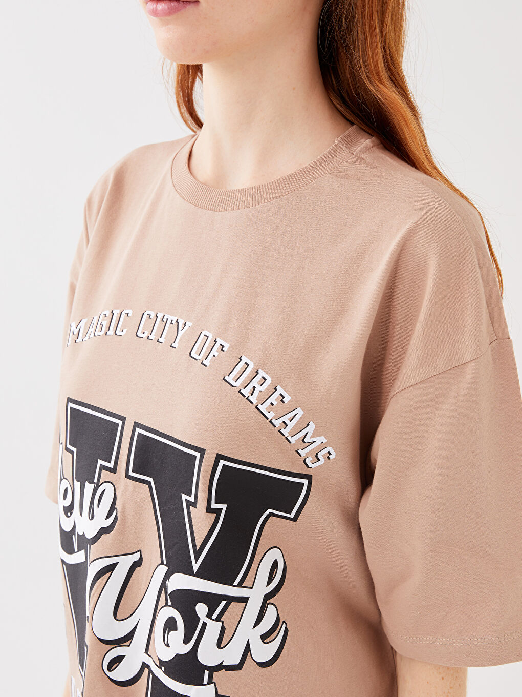 Women's Crew Neck Printed Oversize T-Shirt-3