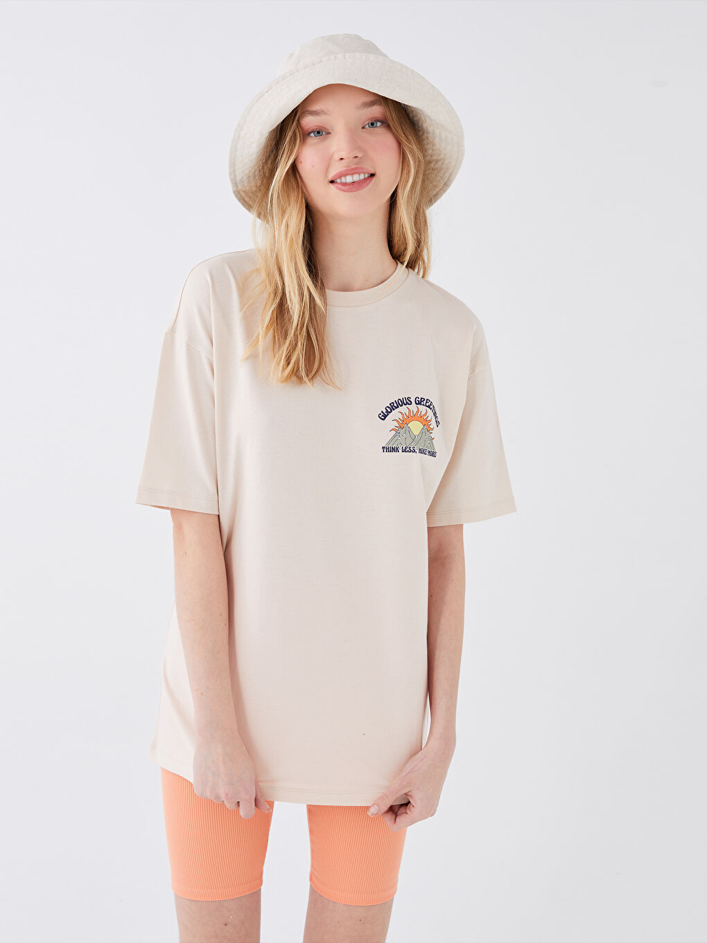 تي شيرت نساء واسع كم قصير مطبوع كول مدور-1