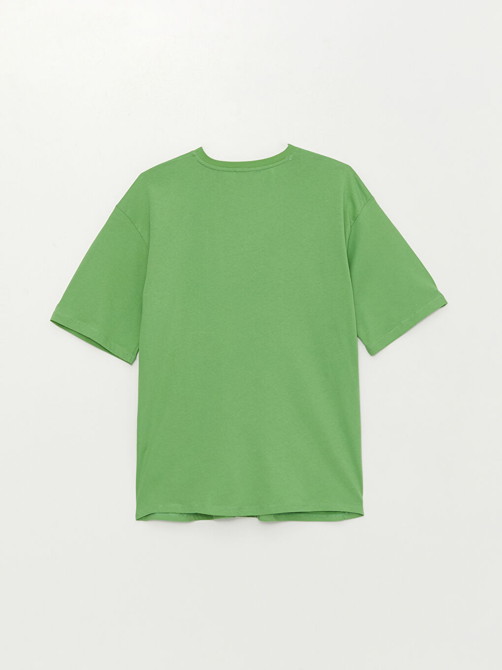 Yeşil Bisiklet Yaka Baskılı Kısa Kollu Oversize Kadın Tişört-6