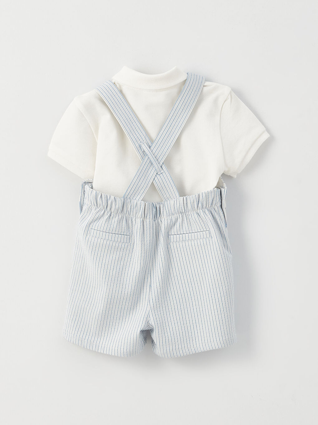 Ekru Polo Yaka Kısa Kollu Erkek Bebek Tişört ve Salopet 2'li Takım-6