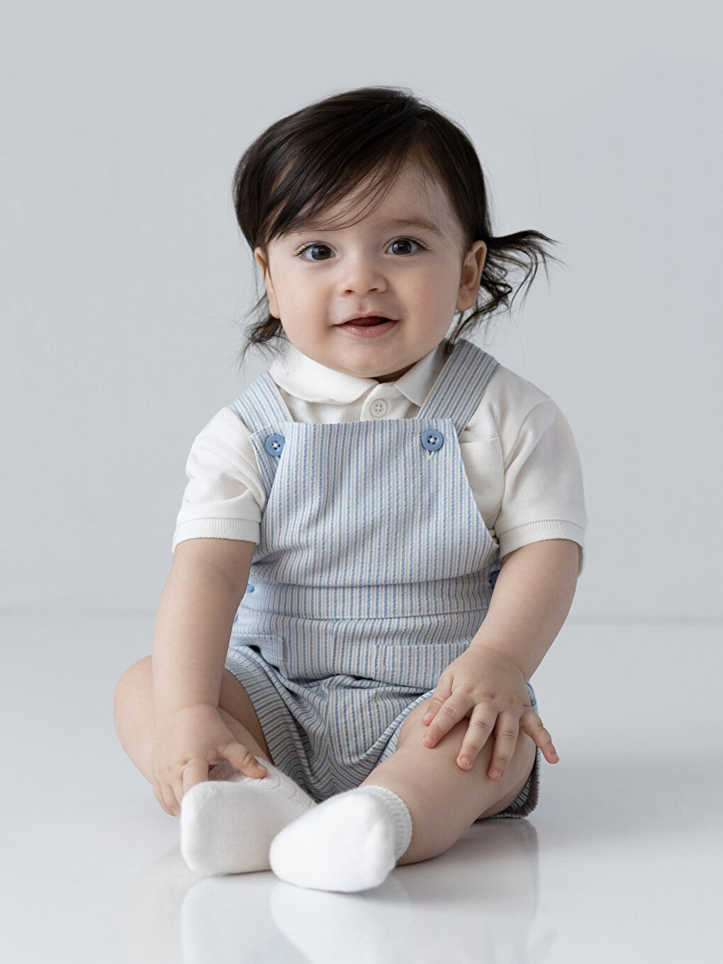 Ekru Polo Yaka Kısa Kollu Erkek Bebek Tişört ve Salopet 2'li Takım