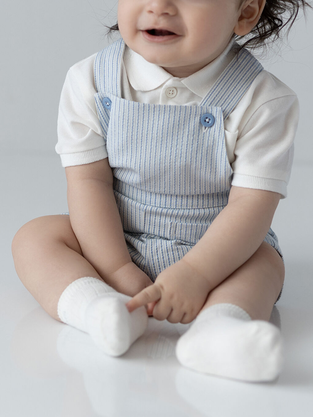 Ekru Polo Yaka Kısa Kollu Erkek Bebek Tişört ve Salopet 2'li Takım-3