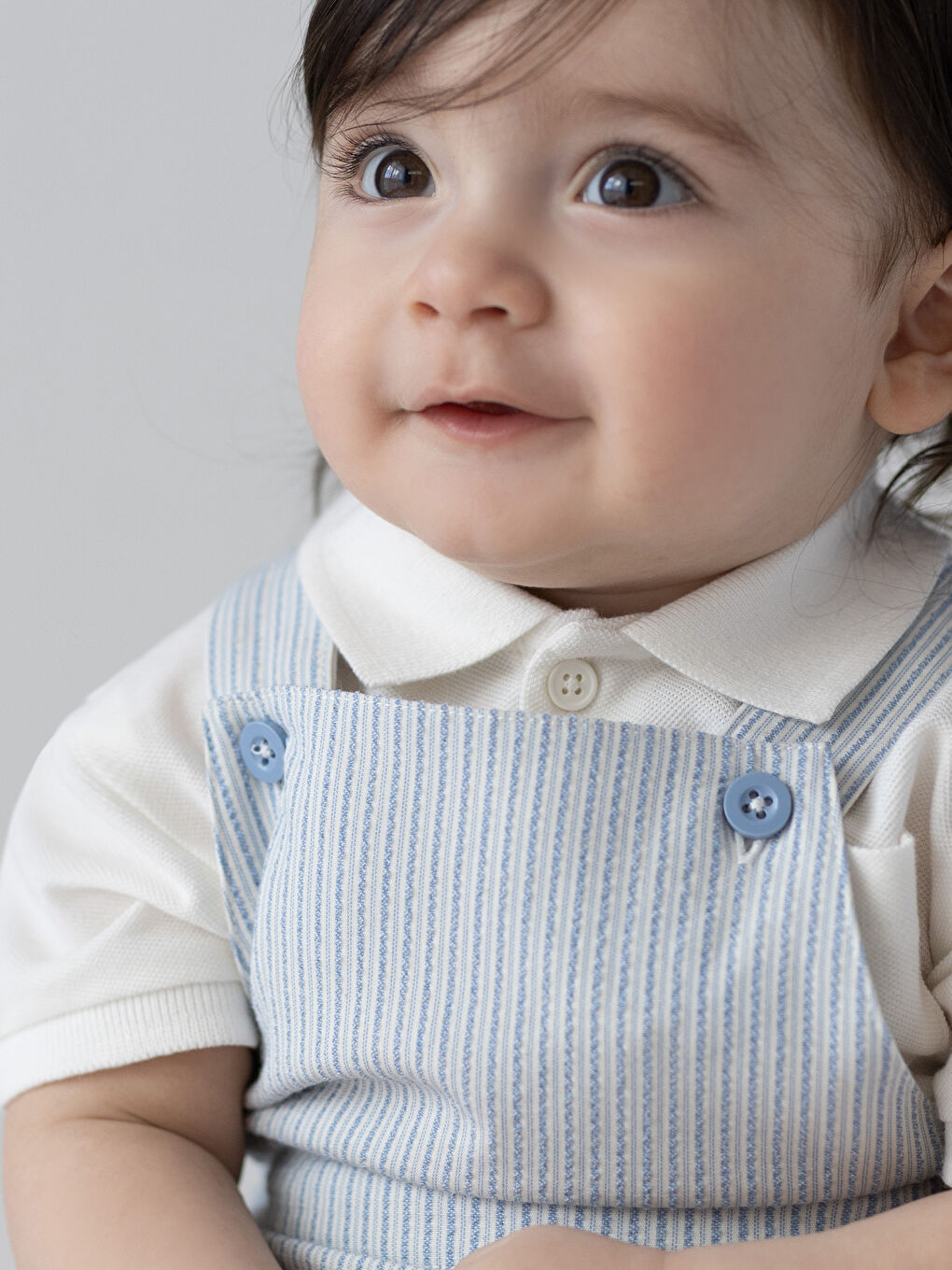 Ekru Polo Yaka Kısa Kollu Erkek Bebek Tişört ve Salopet 2'li Takım-4