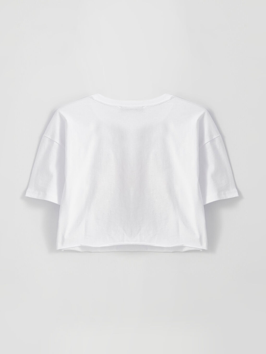 Beyaz Bisiklet Yaka Baskılı Kısa Kollu Kadın Crop-6