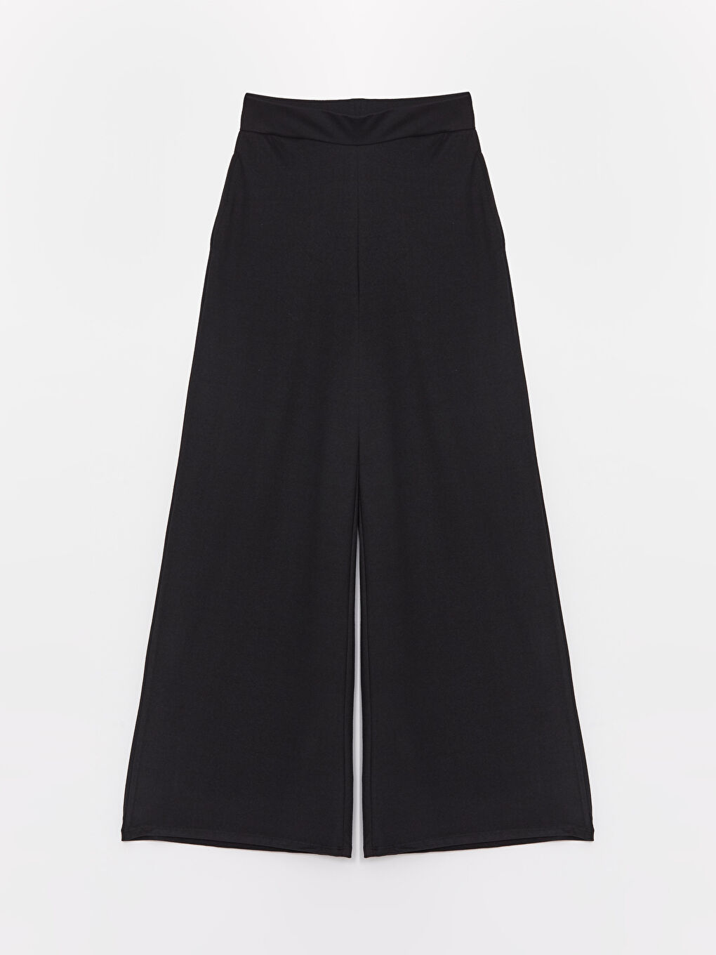 Siyah Beli Lastikli Düz Geniş Paça Kadın Pantolon-4