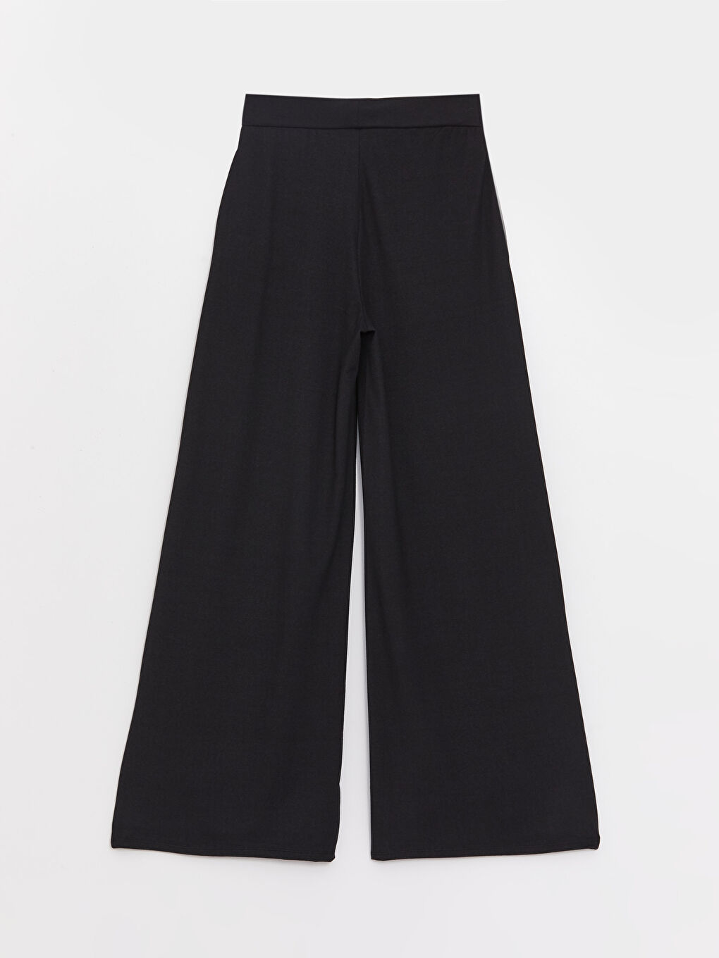 Siyah Beli Lastikli Düz Geniş Paça Kadın Pantolon-5