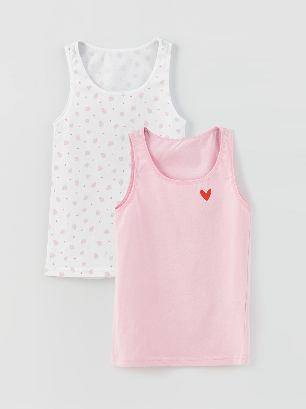 Pembe Bisiklet Yaka Baskılı Kız Çocuk Atlet 2'li