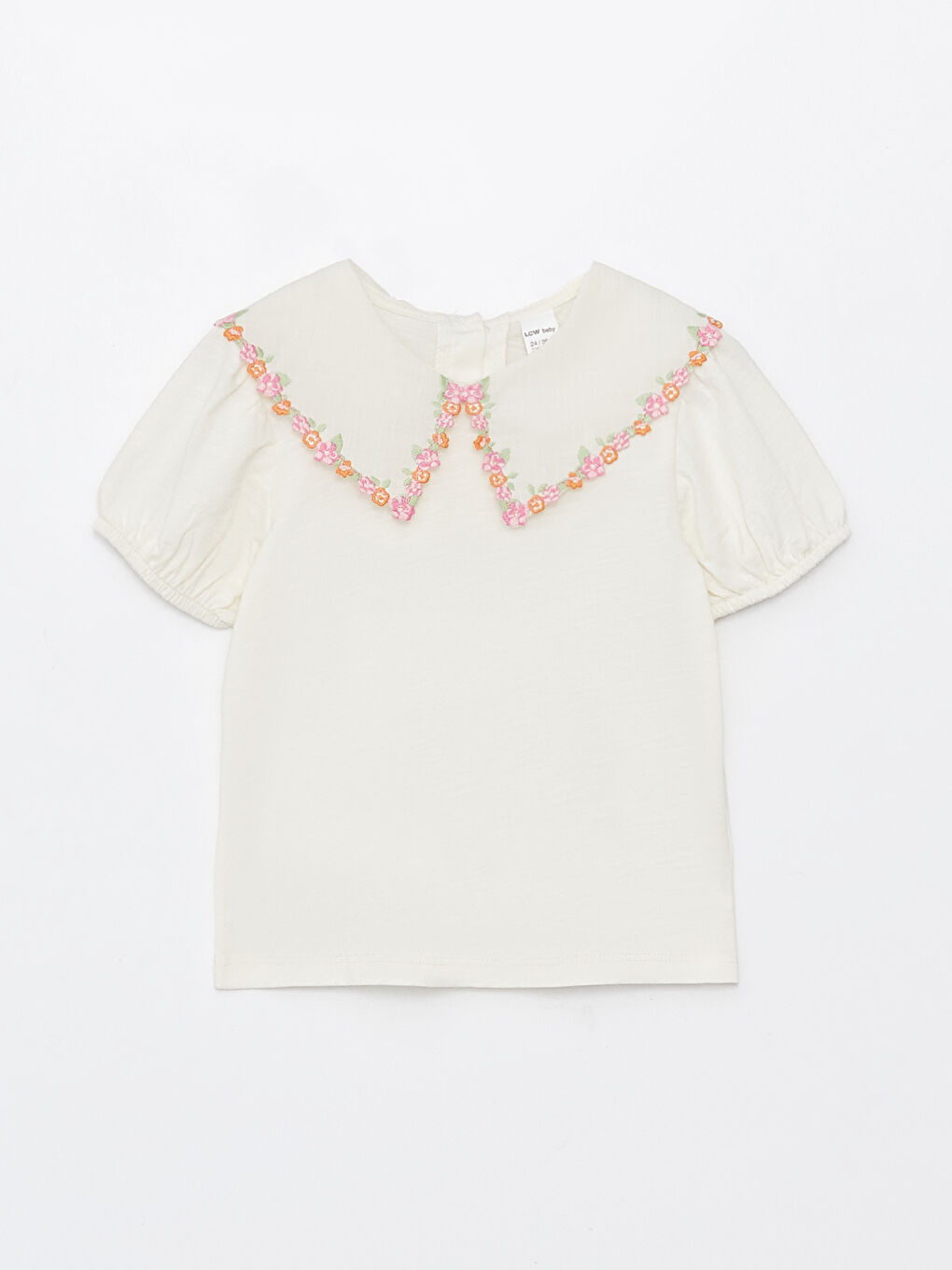 Футболка для малышки девочки с воротником Питер Пэн, коротким рукавом и вышитыми деталями-5
