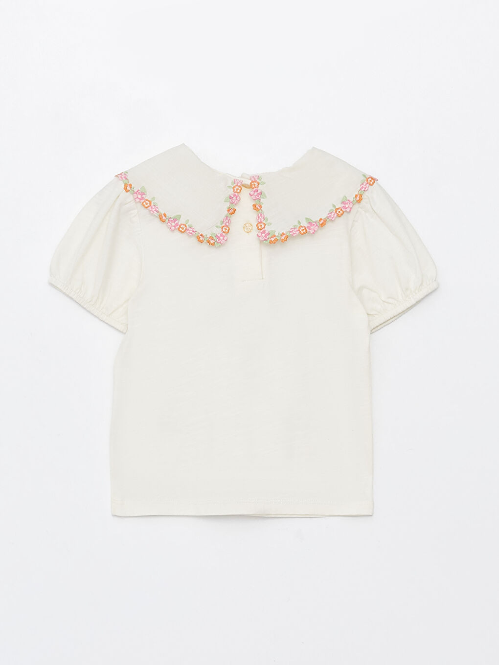 Футболка для малышки девочки с воротником Питер Пэн, коротким рукавом и вышитыми деталями-6