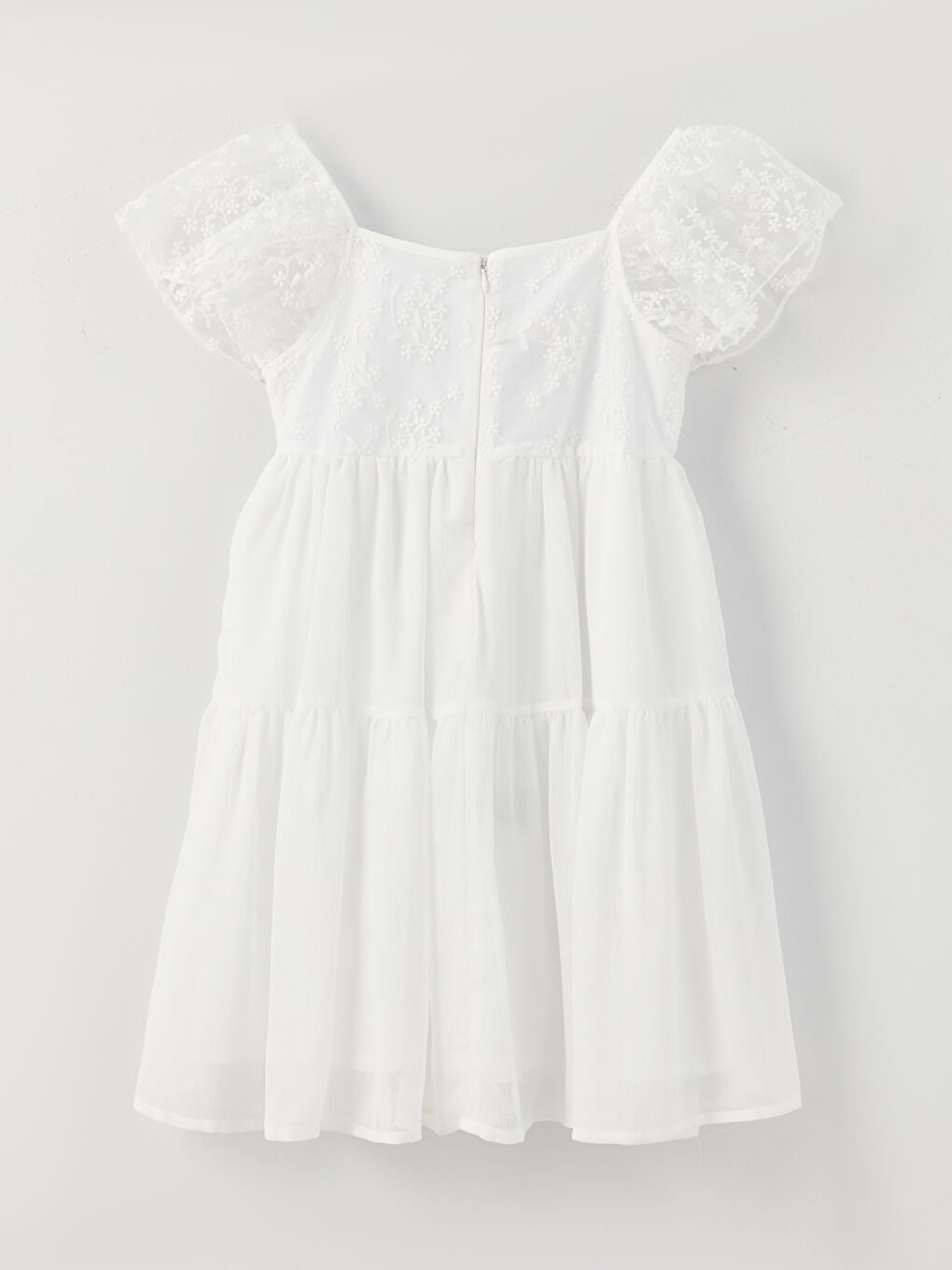 კვადრატული საყელო მოქარგული მოკლე სახელო გოგონებისთვის კაბა-1