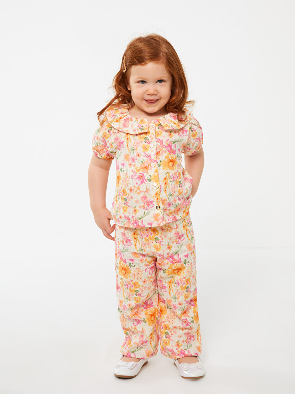 Blouse et Pantalon Bébé Fille à Col Claudine à Manches Courtes Imprimé Ensemble 2 Pièces-3