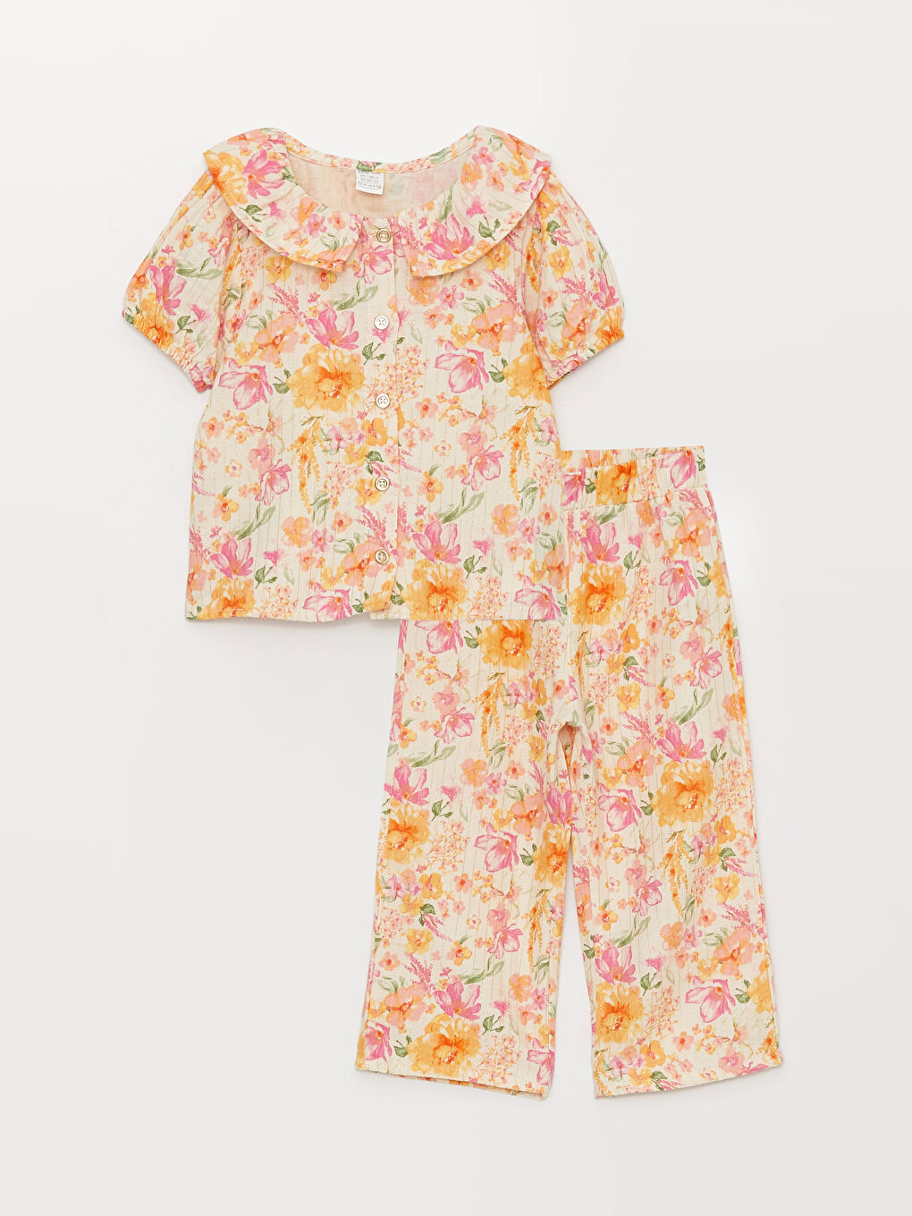 Blouse et Pantalon Bébé Fille à Col Claudine à Manches Courtes Imprimé Ensemble 2 Pièces-4