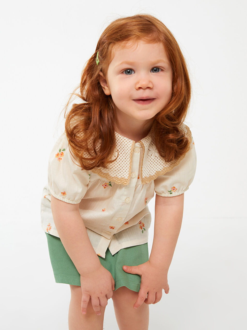 Baby Collar Short Sleeve Printed Baby Girls' Shirt