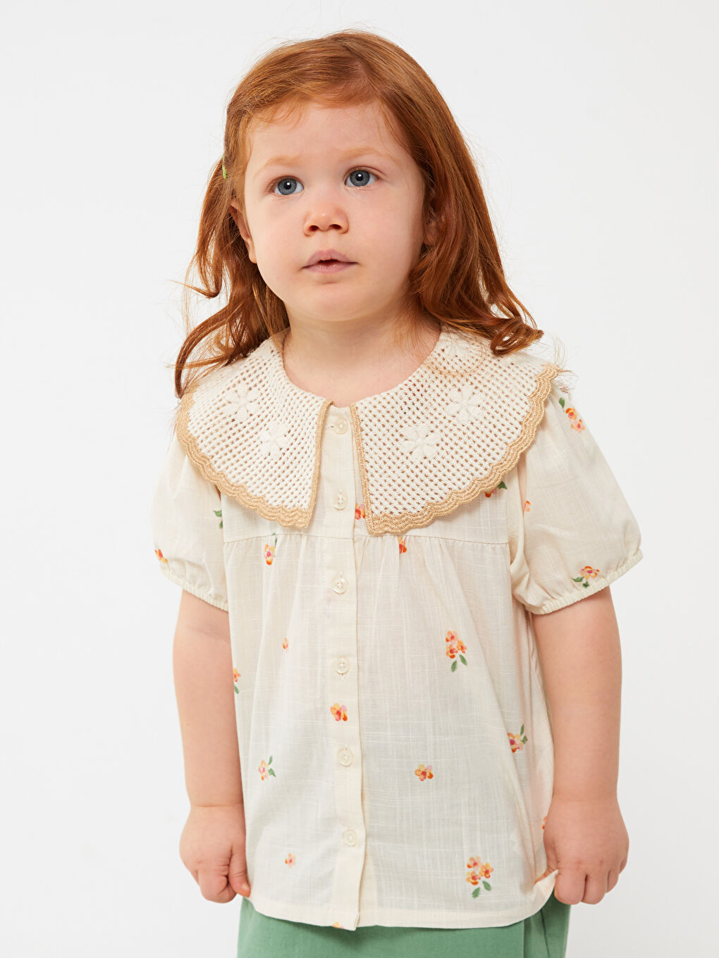 Baby Collar Short Sleeve Printed Baby Girls' Shirt-1