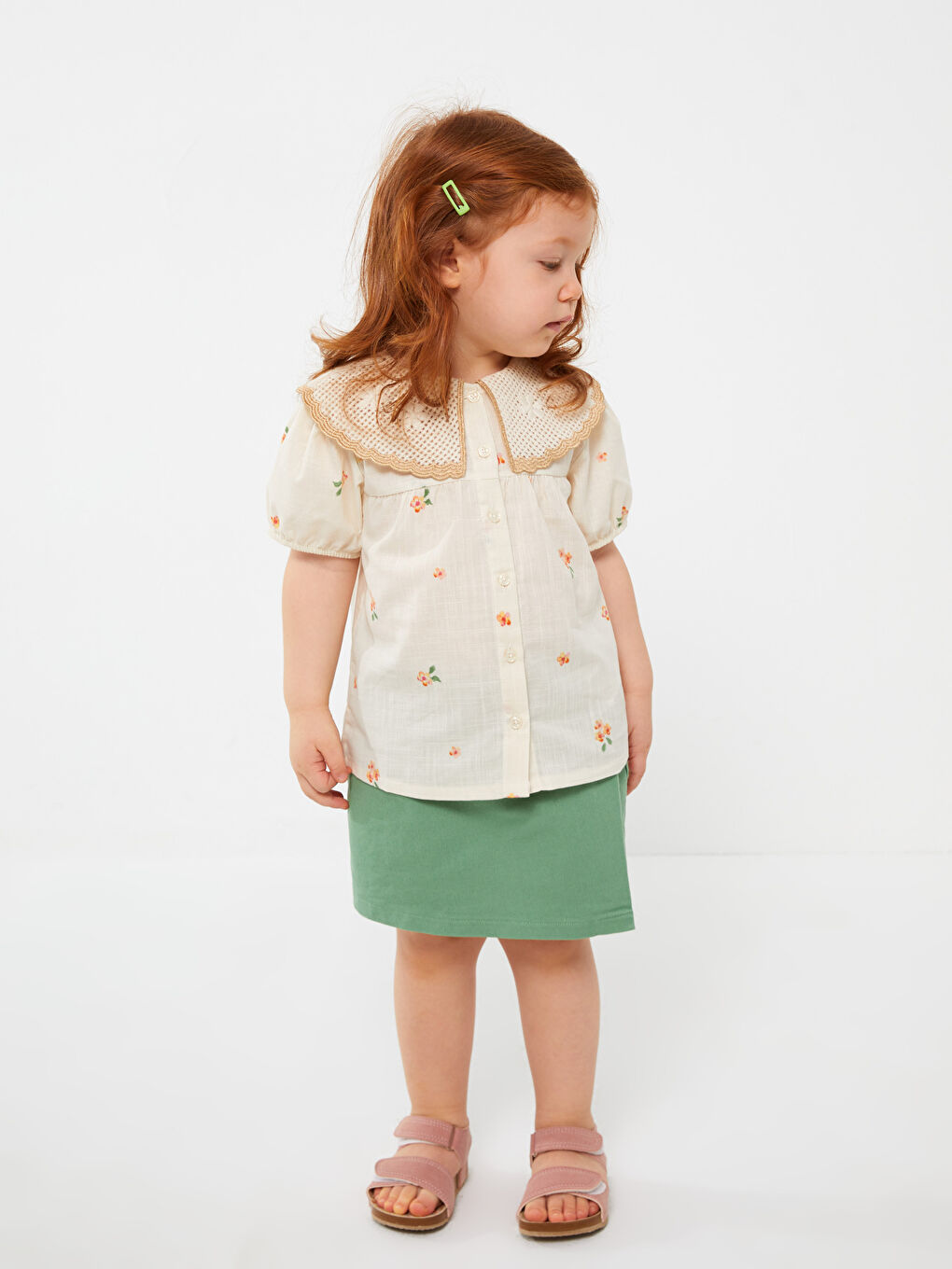 Baby Collar Short Sleeve Printed Baby Girls' Shirt-2