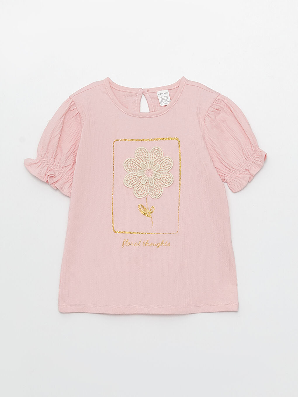 T-shirt Bébé Fille à Manches Courtes avec Détails Brodés et Col Rond-2