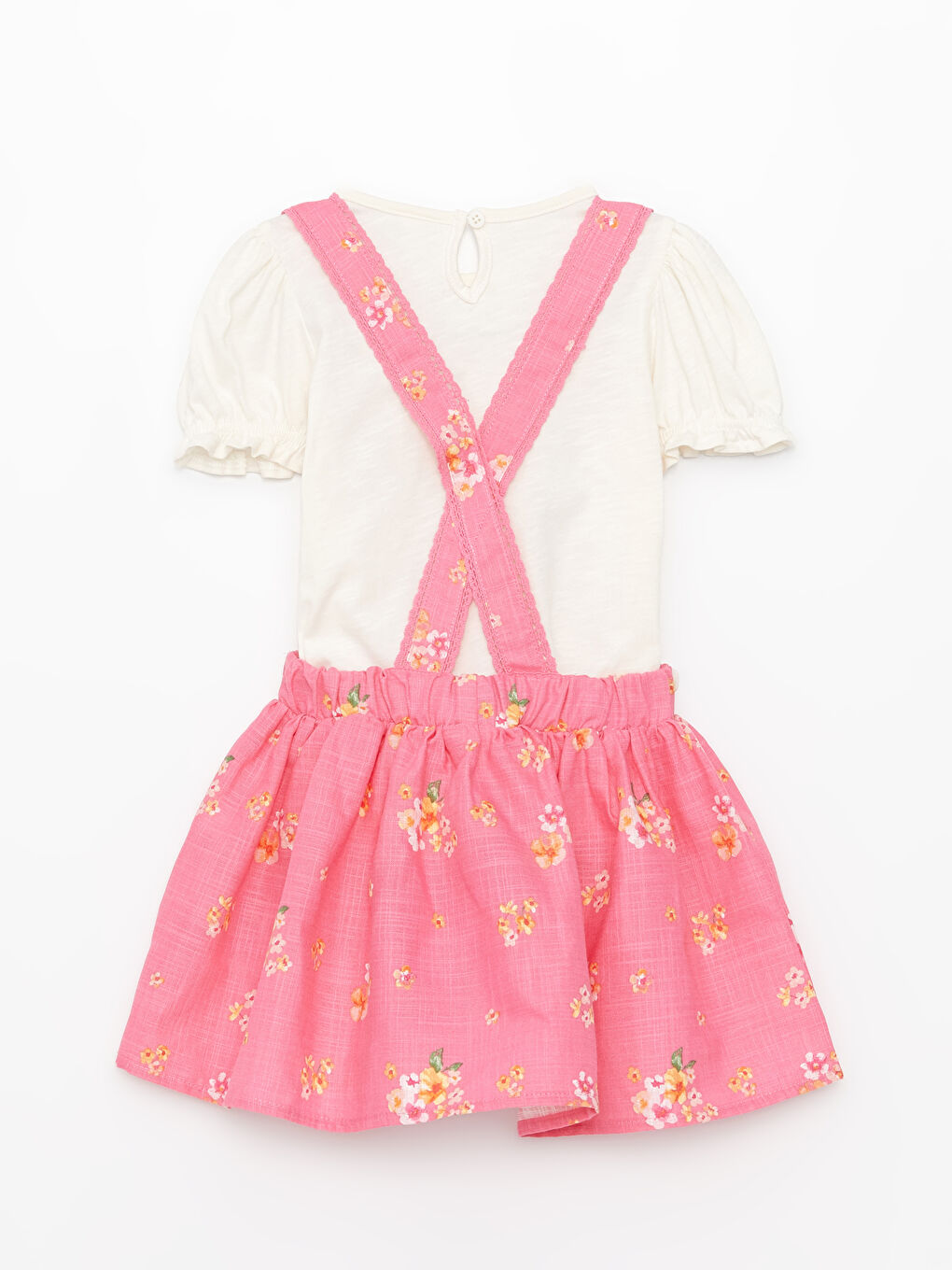 Ensemble T-Shirt Bébé Fille Col Rond Manches Courtes et Jupe Salopette Lot de 2-2