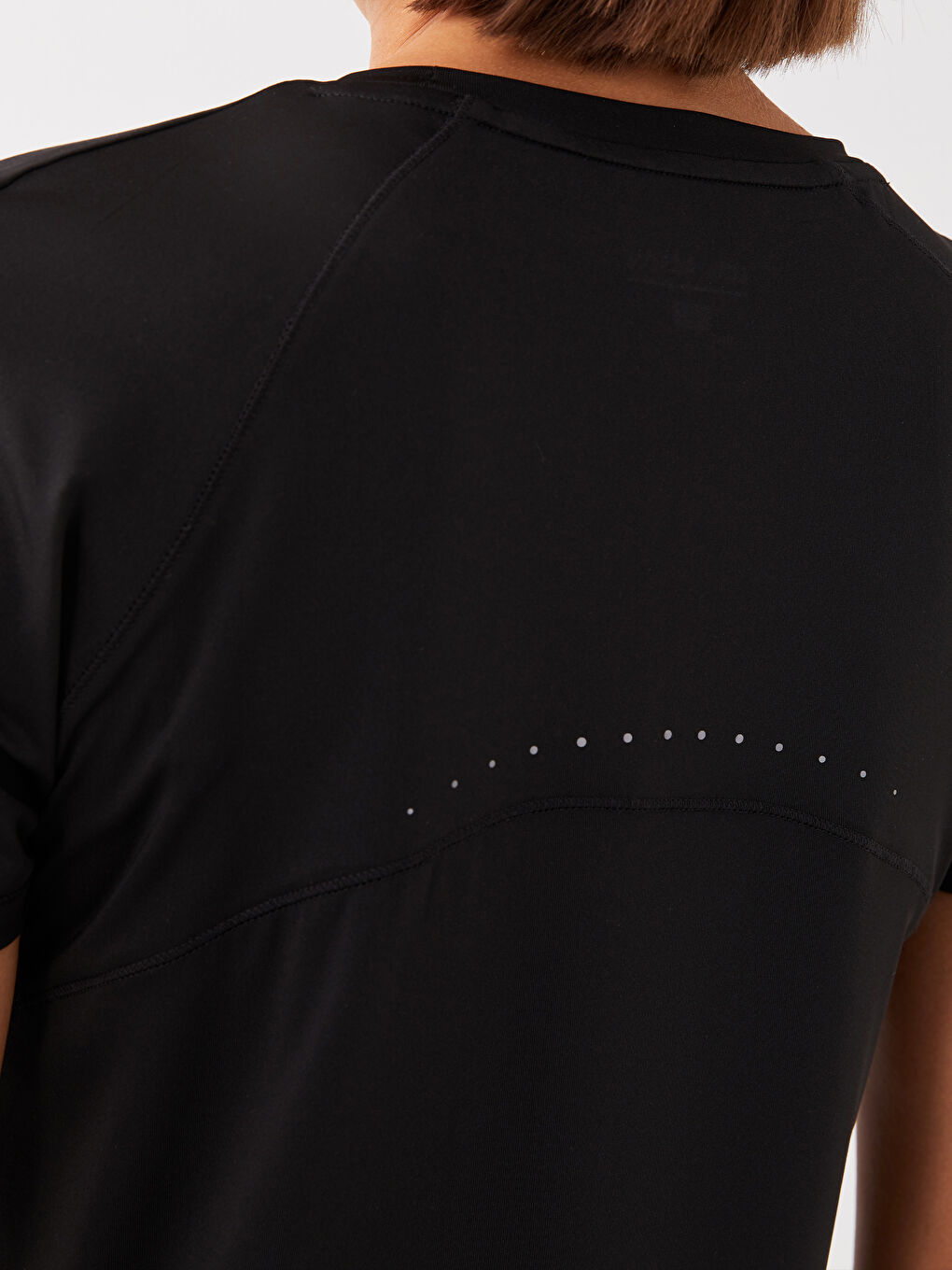 Siyah Bisiklet Yaka Baskılı Kısa Kollu Kadın Spor Tişört-3