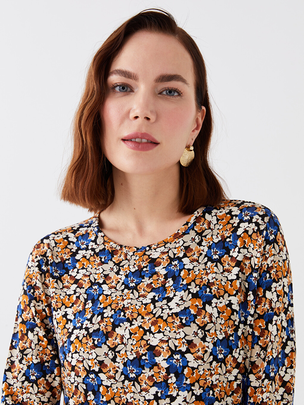 Tricou Cu Guler Rotund Floral Cu Mânecă Lungă Pentru Femei-2