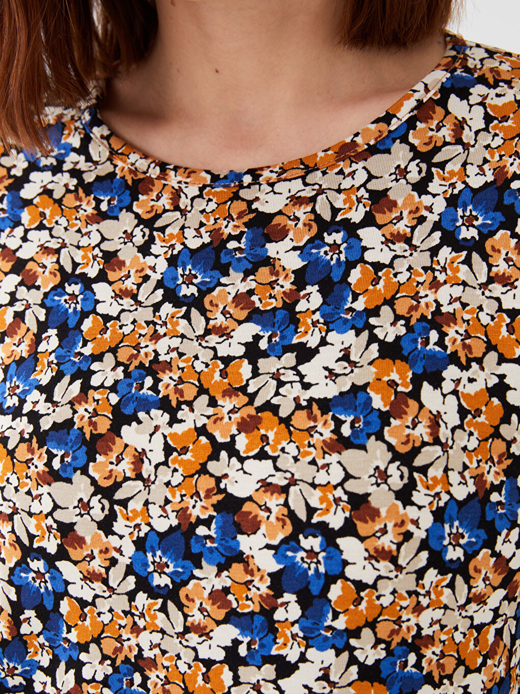 Tricou Cu Guler Rotund Floral Cu Mânecă Lungă Pentru Femei-3
