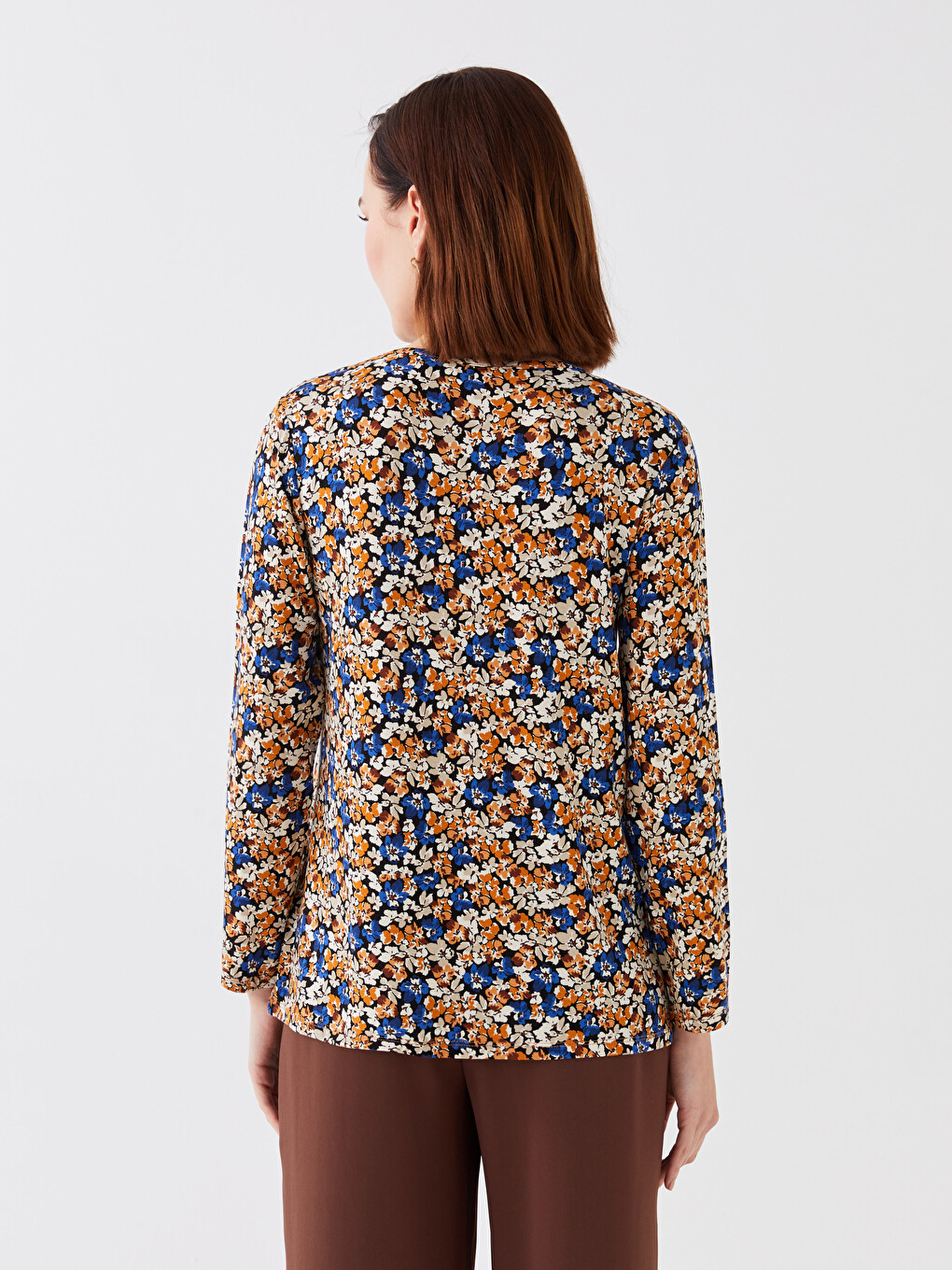 Tricou Cu Guler Rotund Floral Cu Mânecă Lungă Pentru Femei-4