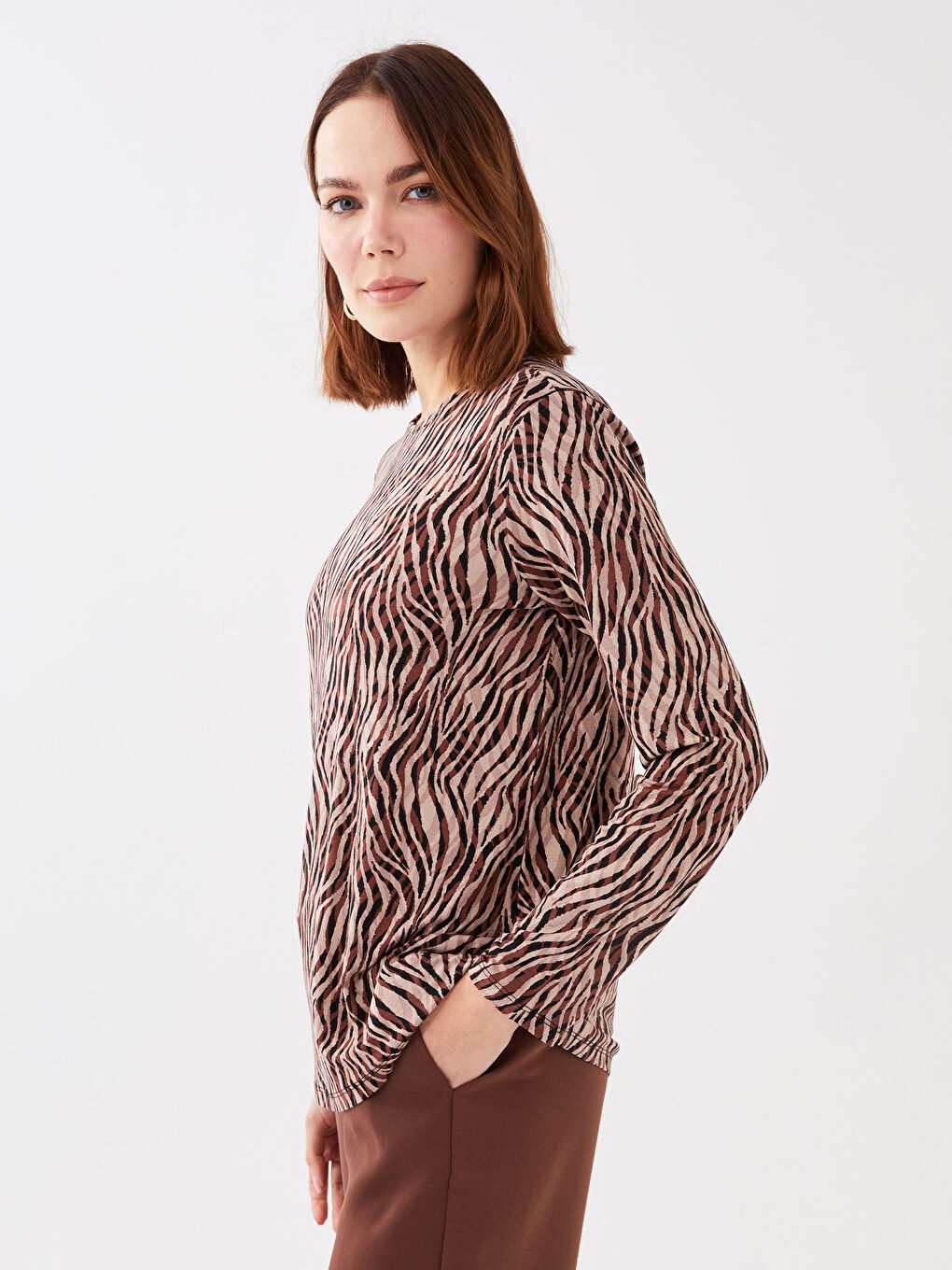 Women's Crew Neck Patterned Long Sleeve T-Shirt-2