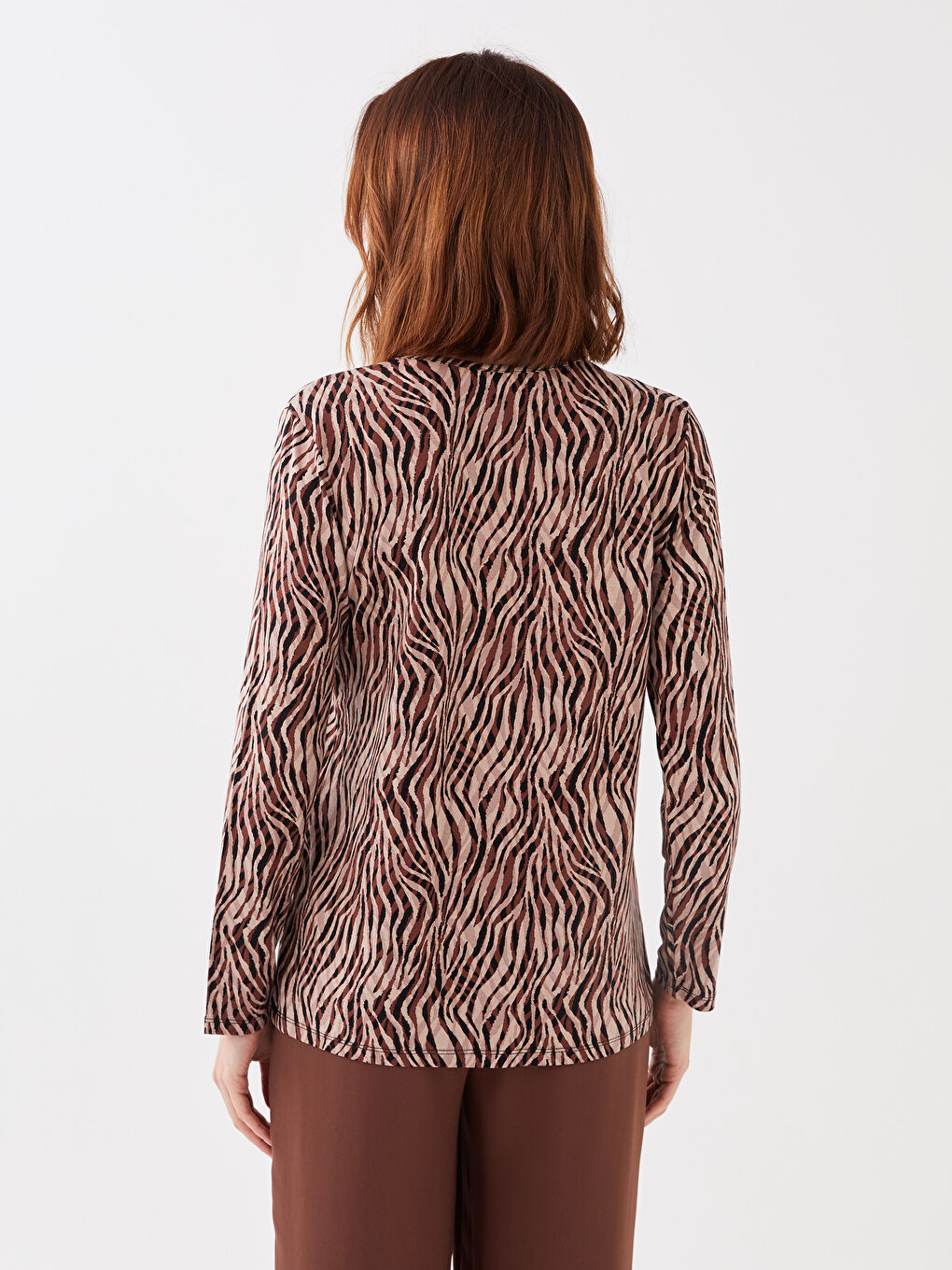 Women's Crew Neck Patterned Long Sleeve T-Shirt-5